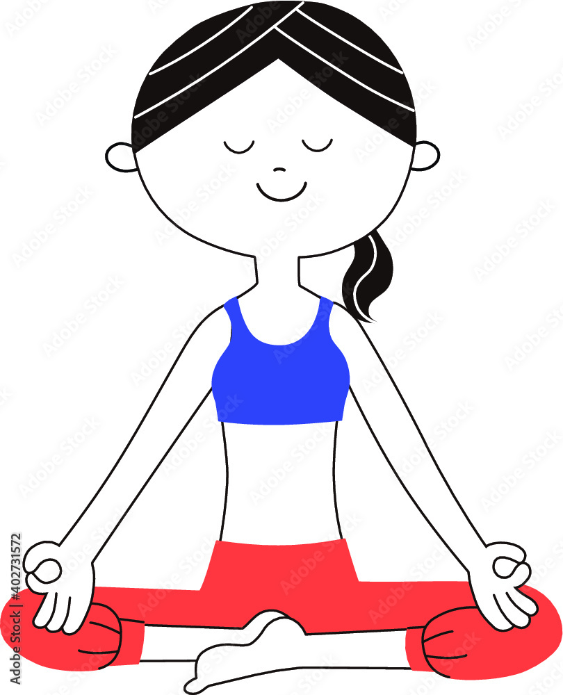 スカ・アーサナ（安楽座のポーズ）のヨガをするロングヘアの女性のベクター画像