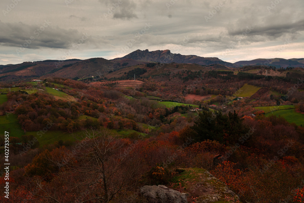 Obraz premium Look Aiako Harriak three peaks on a natural park; at the Basque Country. 