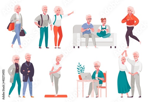 Elderly People Cartoon Set