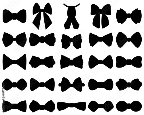 Black silhouettes of bow ties on white background	