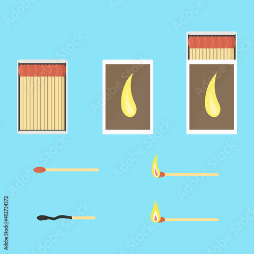 Set of mathces and matchbox. Vector illustration.