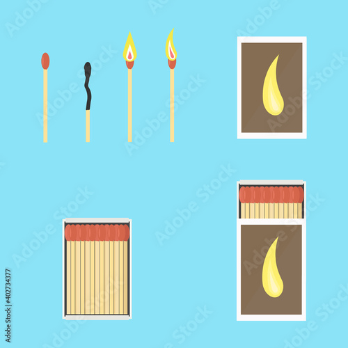 Set of mathces and matchbox. Vector illustration.