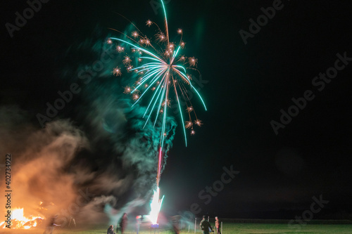 Long exposure of fireworks in the sky. photo