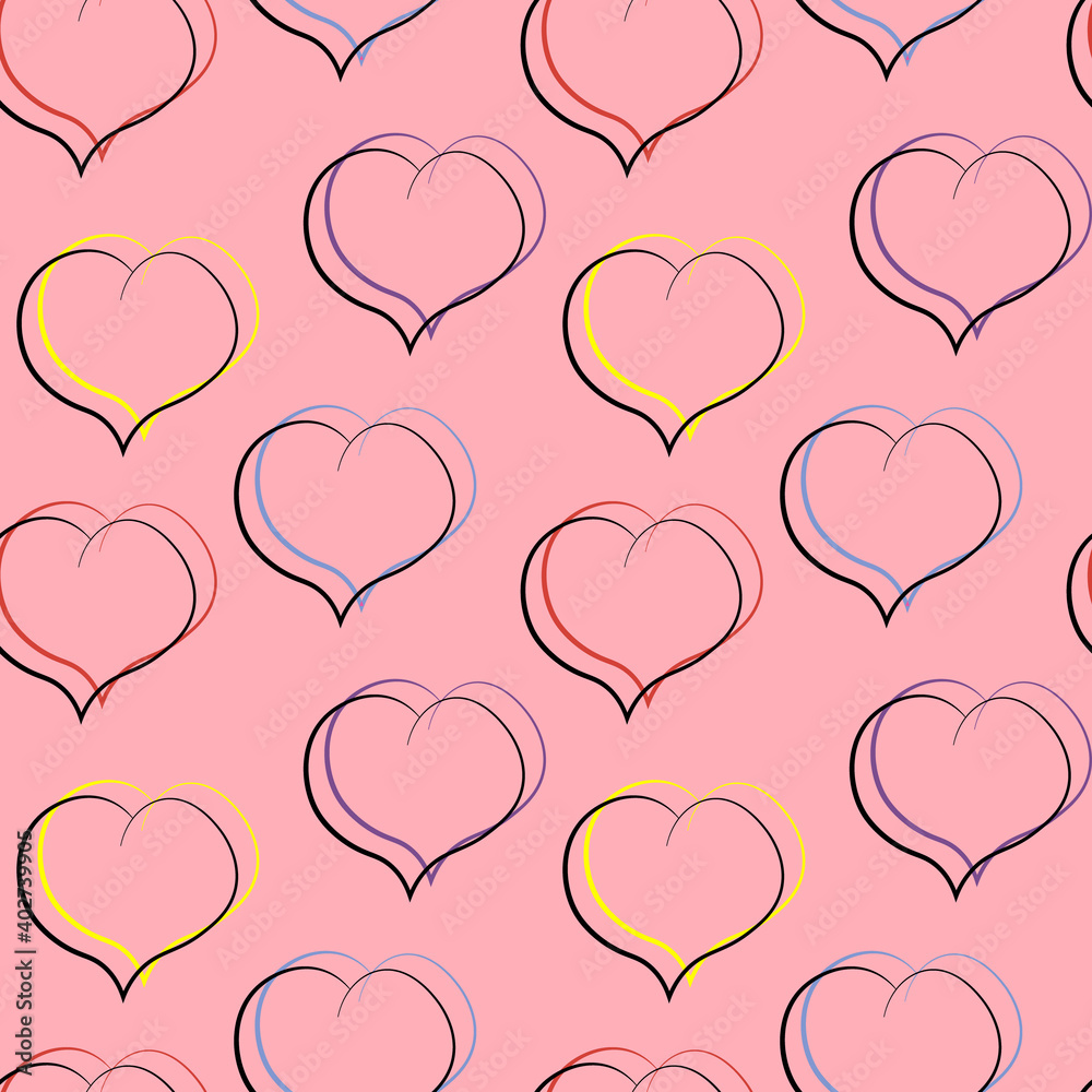 Seamless vector pattern with heart on pink background