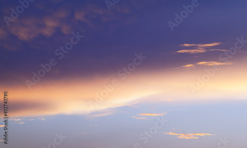 Colorful clouds, tropical sky at sunset, natural photo