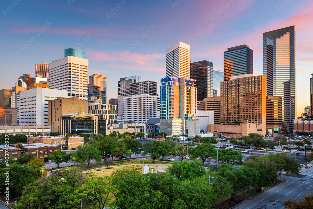 Houston, Texas, USA downtown Park and Skyline Houston, Texas, USA downtown Park and Skyline