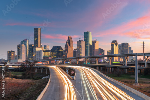 Houston  Texas  USA Downtown Skyline over the Highways