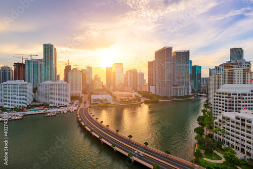 Miami, Florida, USA skyline over Biscayne Bay