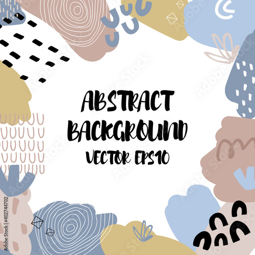 Abstract background in trendy style with botanical and geometric elements, textures. Natural pastel colours. . Vector illustration. Design for social media posts or web banners.
