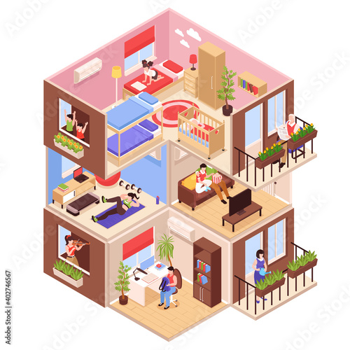 House Neighbors Isometric Composition