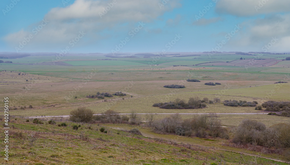 a winter scenic view NNE towards Collingbourne Ducis from Sidbury Hill, Wiltshire