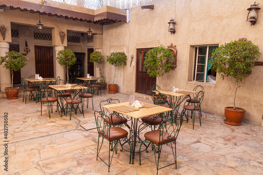 Naklejka premium Small cafe in the Al Fahidi Historical District in Dubai, UAE