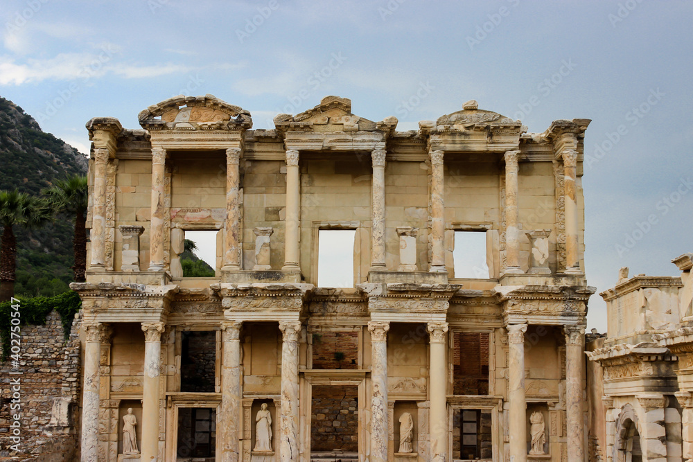 Celsus Library in Ephesus, İzmir, Turkey on a cloudy day. Celsus Library in Ephesus, İzmir, Turkey on a cloudy day.