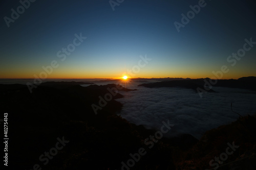 Aerial Shot from Mirador 4 Palos, Pinal de Amoles, Querétaro, México, view of mountains, sunset