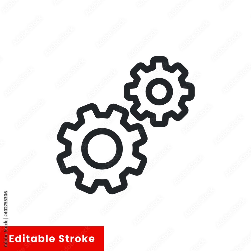 Settings gear engine line icon for web template and app. Editable stroke vector illustration design on white background. EPS 10