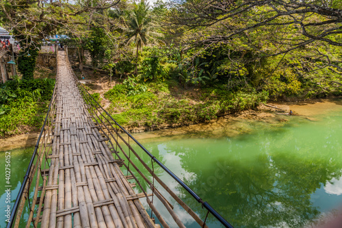 View of Sipatan Twin Hanging Bridge over Loboc river on Bohol island, Philippines photo