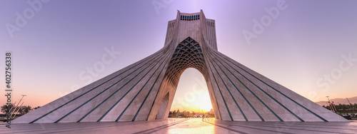 TEHRAN, IRAN - APRIL 2, 2018: Sunset view of Azadi Tower (Freedom Tower) in Tehran.