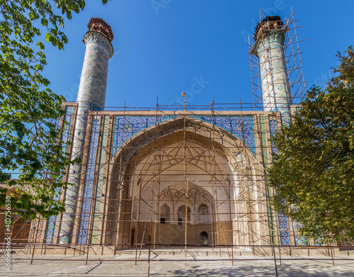 Iwan of Jameh Mosque of Qazvin under renovations, Iran photo