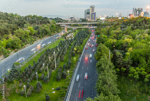Evening view of Modares highway in Tehran, Iran