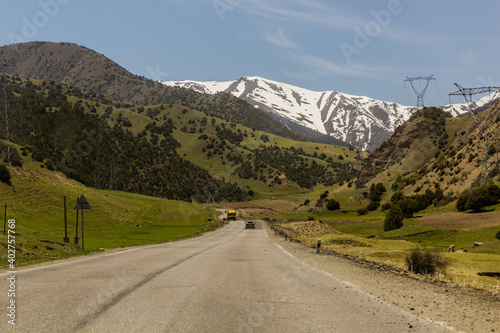 Road M34 in Turkestan mountain Range in Tajikistan
