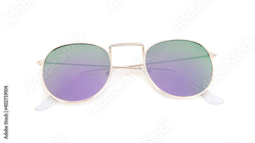 Stylish sunglasses isolated on white. Beach accessory