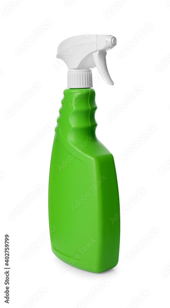 Green spray bottle of cleaning product isolated on white Green spray bottle of cleaning product isolated on white