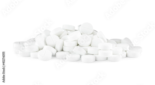 Pile of pills on white background. Medical treatment