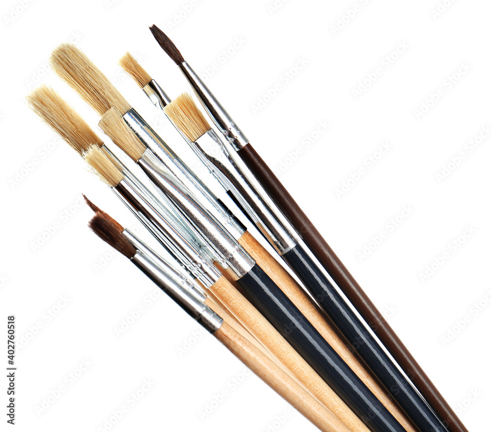 Set of different paint brushes on white background Set of different paint brushes on white background