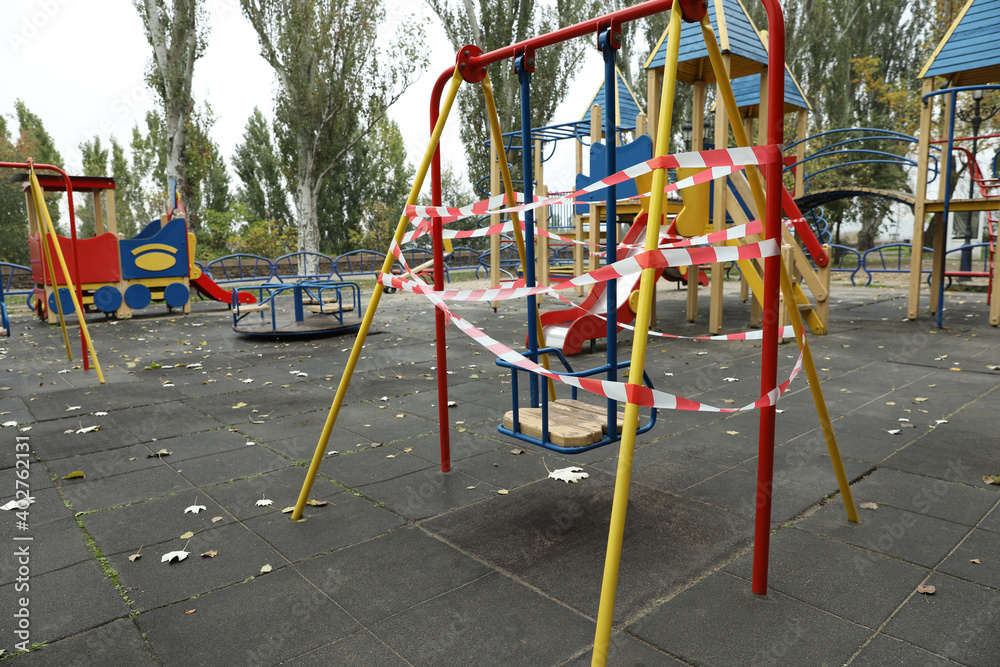 View of playground closed during COVID-19 quarantine View of playground closed during COVID-19 quarantine