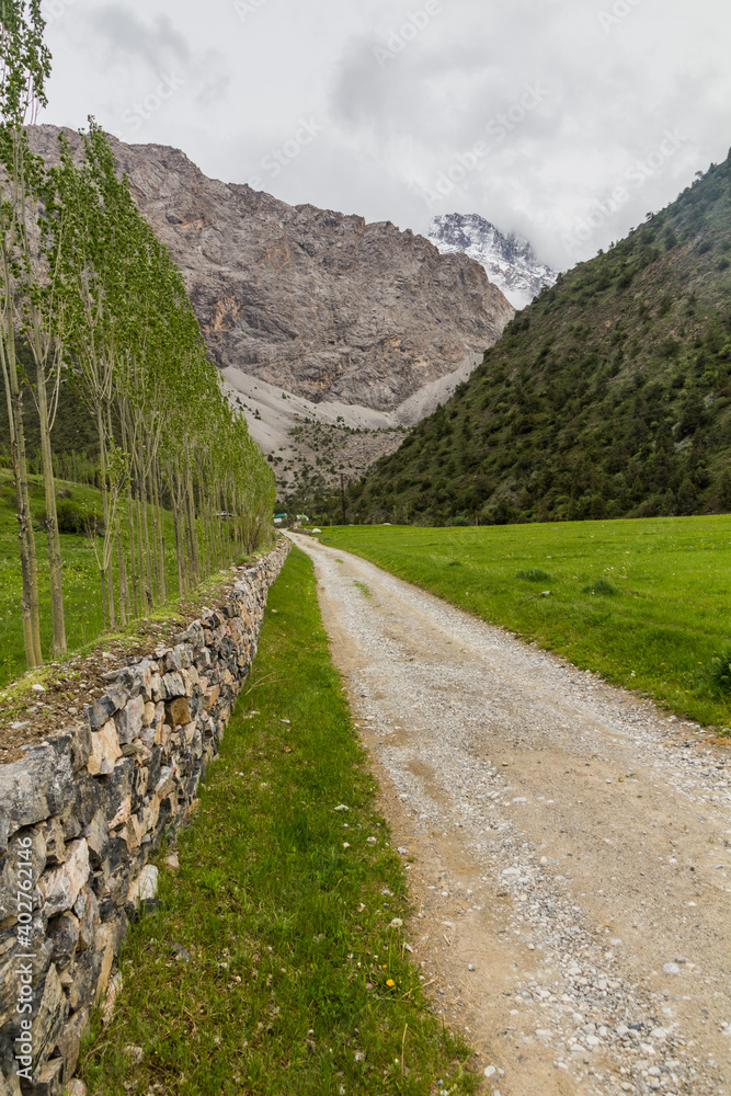 Road in Urech valley near Artush village in Fann mountains, Tajikistan
