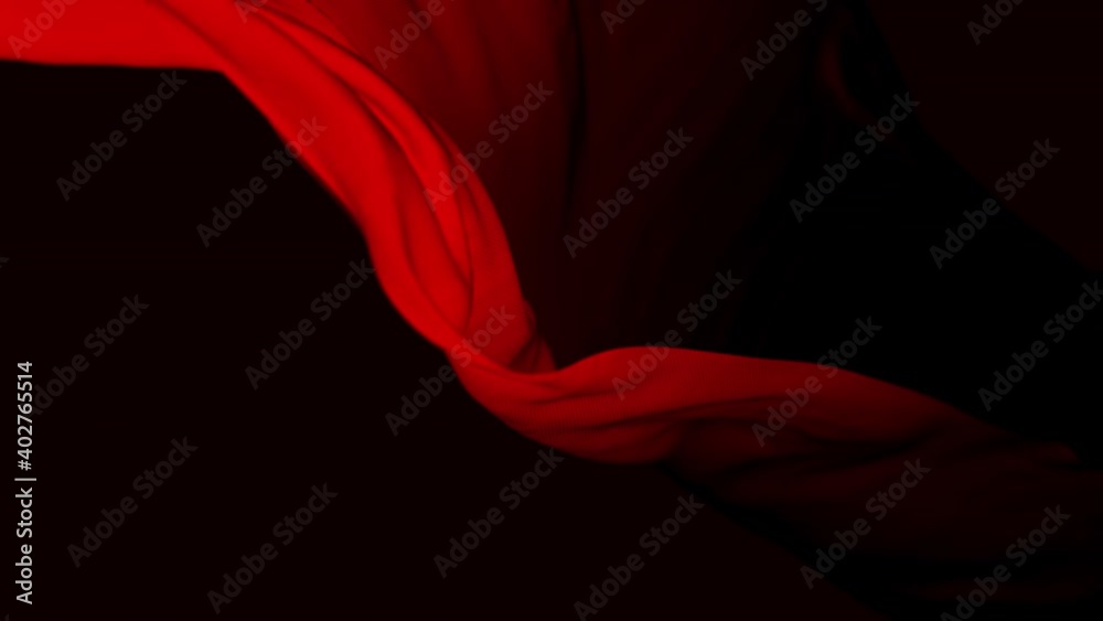 4k Red wave satin fabric loop background.Wavy silk cloth fluttering in the wind.tenderness and airiness.3D digital animation of seamless flag waving ribbon streamer riband.