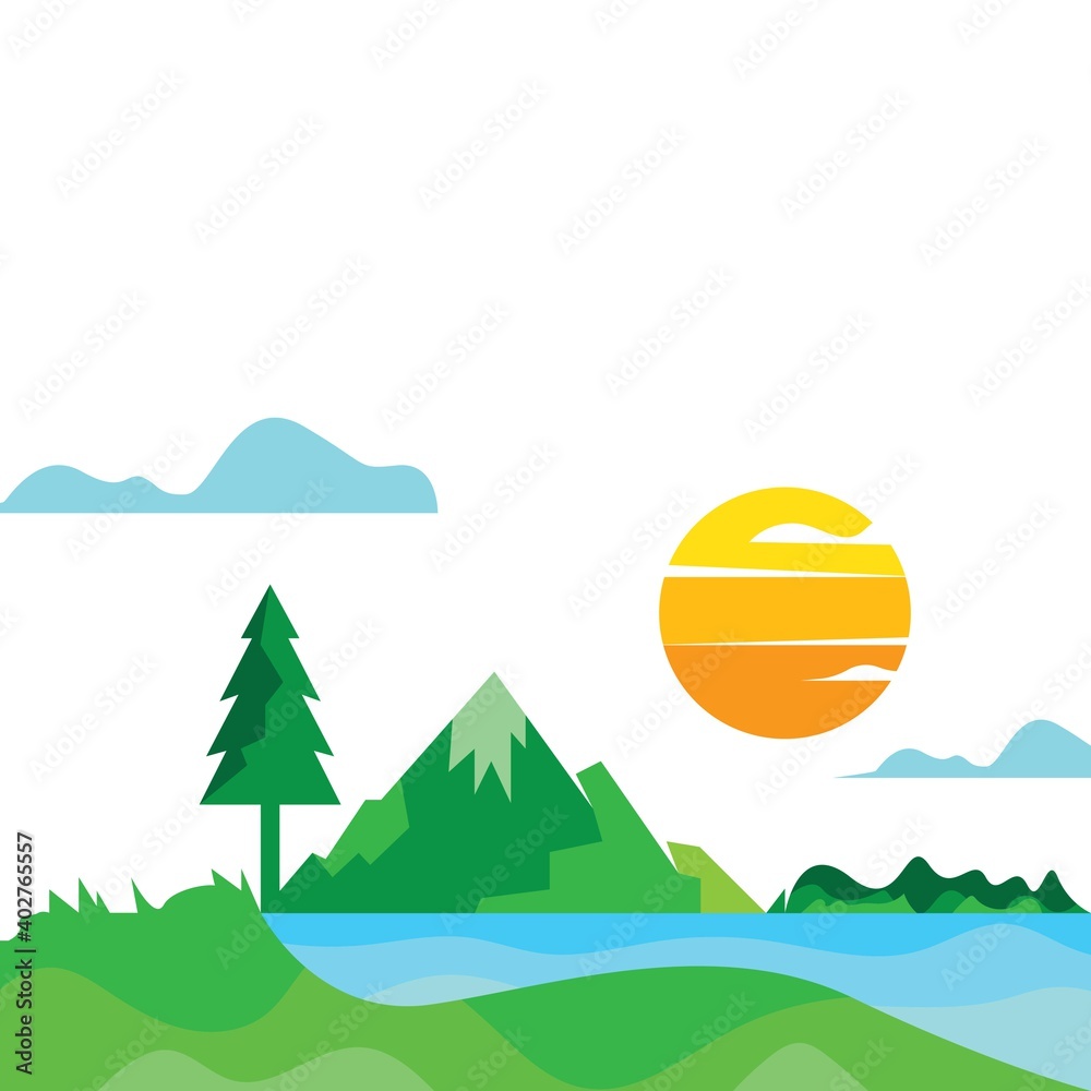 landscape mountain river vector illustration design template