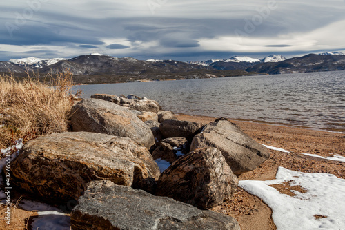 Rocky beach on Lake Granby, Colorado