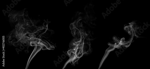 Collection swirling movement of white smoke group, abstract line Isolated on black background