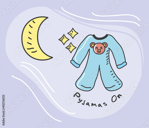 Child's daily routine pyjamas on cute hand drawn illustration
