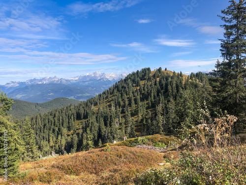 Awesome late summer and autumn hike at mountain range of the austria alps. Hochgründeck Bischofshofen Hochkönig Salzburg photo