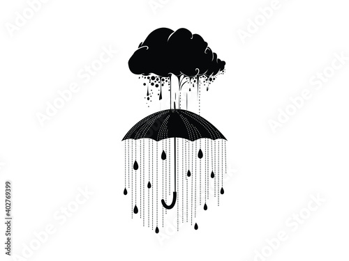 Rain cloud Icon Vector illustration. Umbrella in the rain, emblem isolated on white background, Flat style for t-shirt graphic. EPS10.