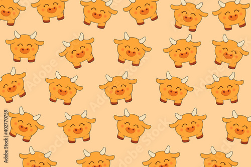 Fototapeta Naklejka Na Ścianę i Meble -  Cute little Ox seamless pattern.Year of the Ox. vector illustration.