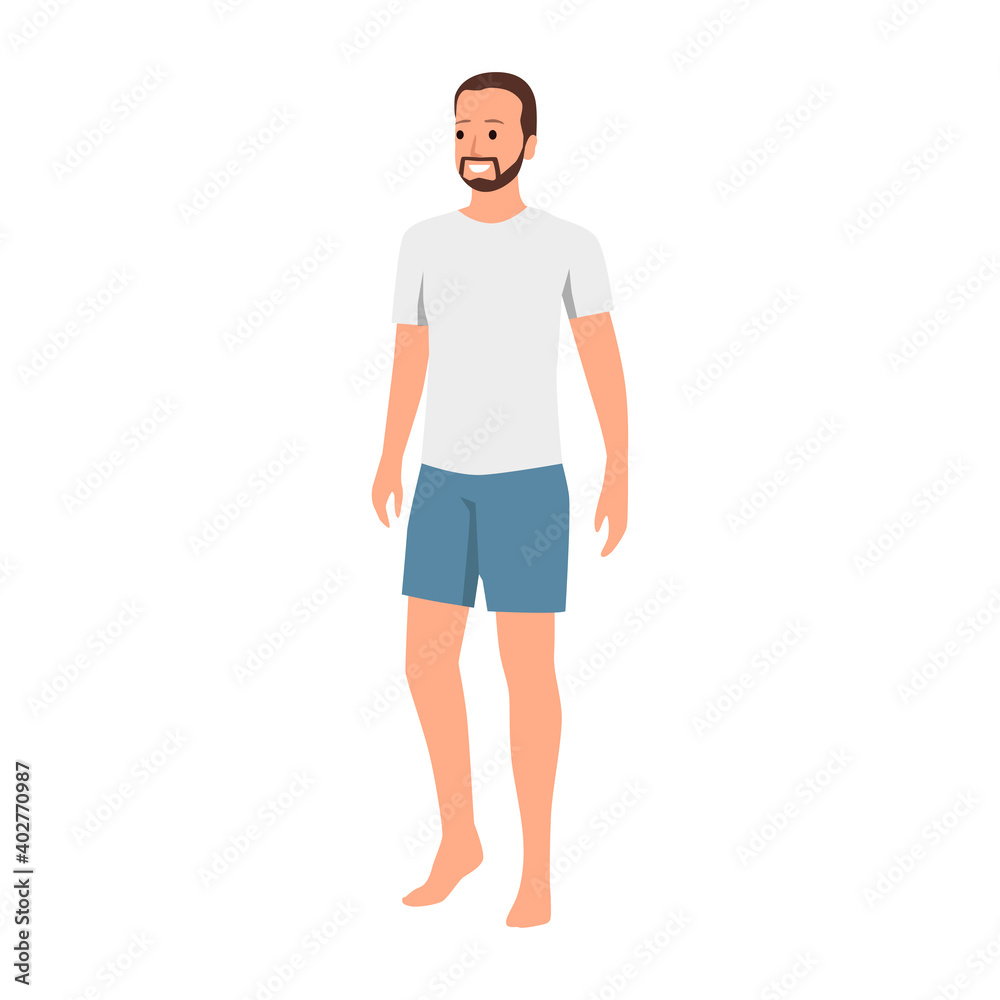 man wearing simple t shirt and short summer fashion for beach flat vector illustration man wearing simple t shirt and short summer fashion for beach flat vector illustration