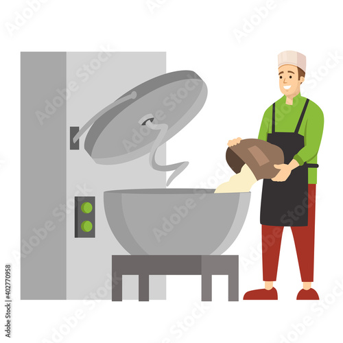 baked food producing industry manufacturing character flat vector illustration isolated on white background