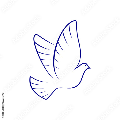 Dove symbol of piece and hope isolated bird. Vector flying pigeon silhouette, outstretched wings