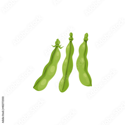 Green peas or bean pods, farm agriculture plants and seeds vector isolated icon. Green peas pods vegetable food, kidney or chickpea and bean, farm harvest symbol