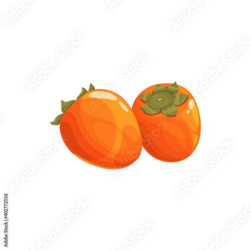 Fotografia Persimmon kaki fruit, tropical exotic food, vector isolated icon