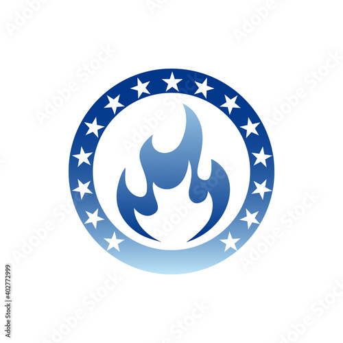 Gas industry isolated logo, plant producing natural blue fuel. Vector pipelines, extraction of gasoline
