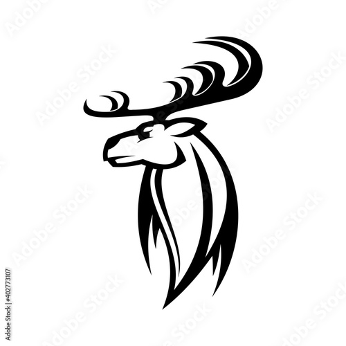 Antler animal isolated monochrome deer silhouette. Vector reindeer hunting club logo, tattoo design