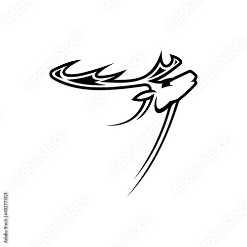 Antler animal isolated monochrome deer silhouette. Vector reindeer hunting club logo, tattoo design