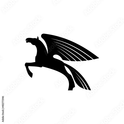 Mythical pegasus isolated winged horse. Vector heraldic animal, heraldry emblem, flying stallion