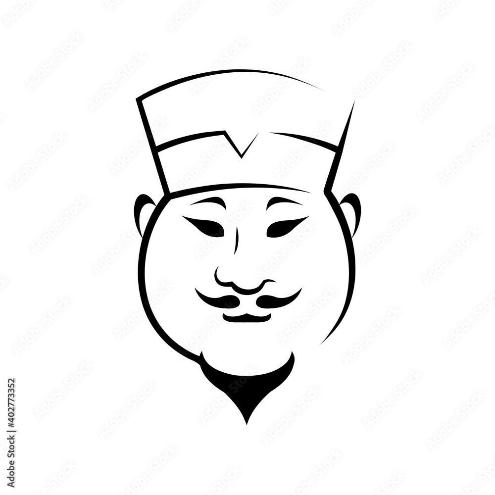 Happy asian chef outline vector illustration. Japanese chef, cooker in hat ink pen sketch. Chinese gourmet freehand drawing. Sushi restaurant logo. Eastern cuisine, culinary line art design element Happy asian chef outline vector illustration. Japanese chef, cooker in hat ink pen sketch. Chinese gourmet freehand drawing. Sushi restaurant logo. Eastern cuisine, culinary line art design element
