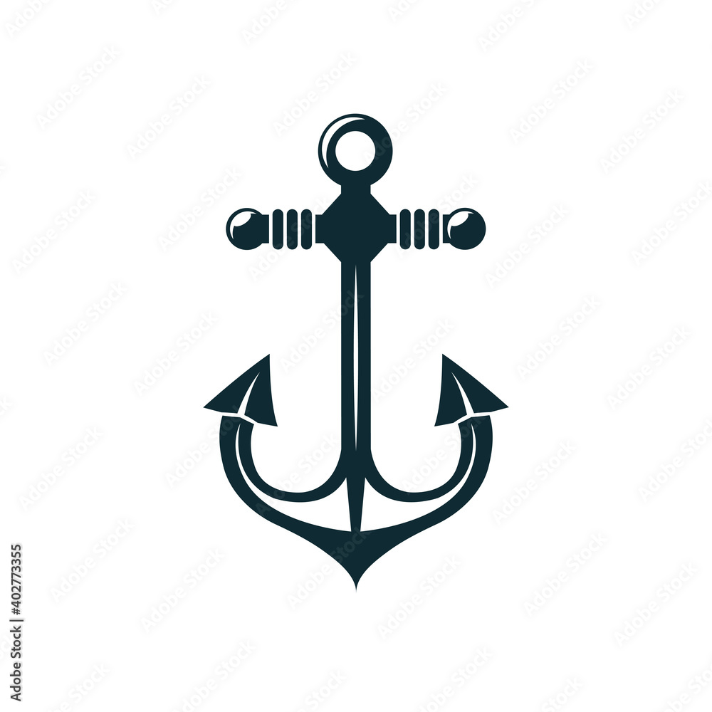Ship anchor isolated nautical object mooring vessel to sea bottom. Vector monochrome marine navigation symbol Ship anchor isolated nautical object mooring vessel to sea bottom. Vector monochrome marine navigation symbol