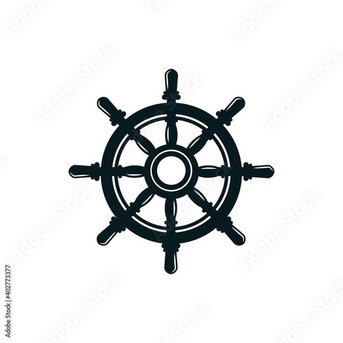 Retro handwheel isolated navigation symbol. Vector steering wheel with handles, control shipwheel